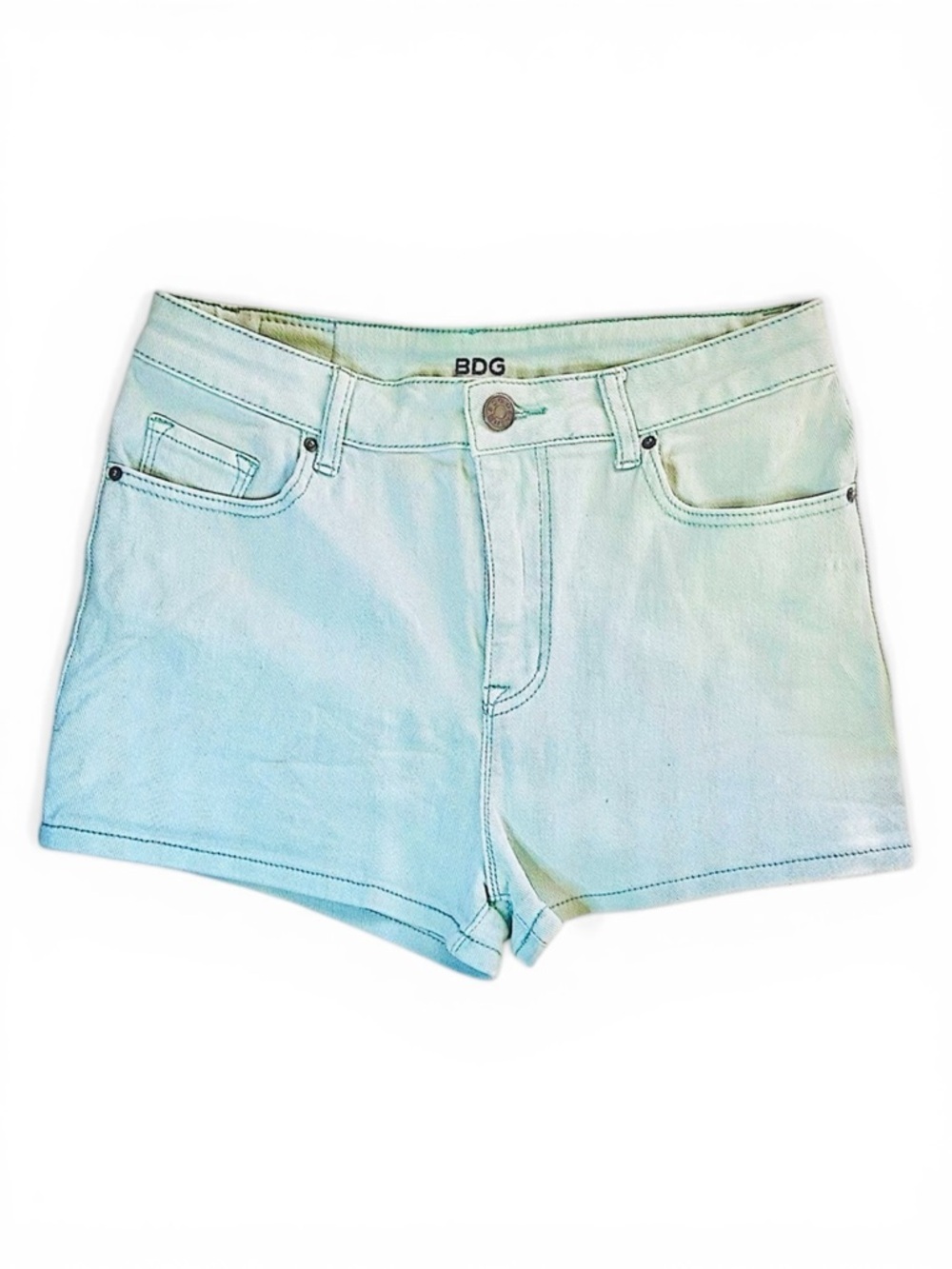 BDG x URBAN OUTFITTERS High Rise ‘Erin’ 5-Pocket Shorts in Acid Wash Mint Blue